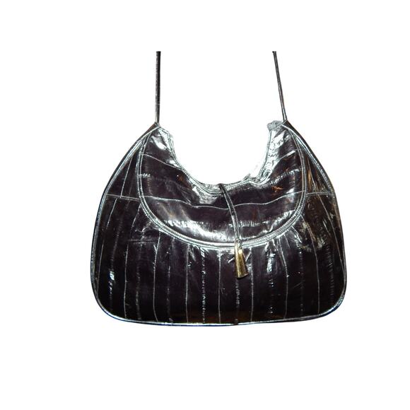 Rare Vintage Lee Sands Eel Skin Black Shoulder handbag w Wallet BOGO LimitTime - Picture 4 of 15